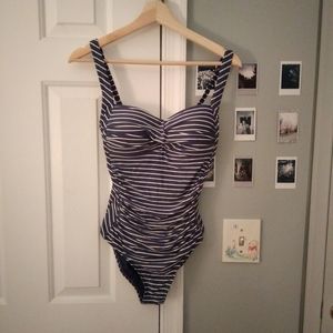 Dark Blue and White Niptuck One Piece Swimsuit